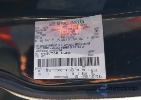 2009 Ford Explorer Xlt из США, поврежденный, VIN 1FMEU73E49UA04404